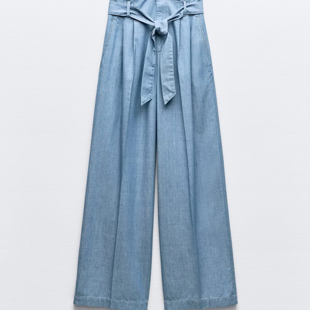 Zara Wide Leg Belted High Rise Pleated Pants